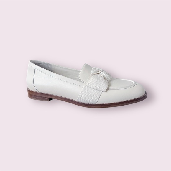 Quince Shoes - Quince Italian Leather Bow Penny Loafer Women’s Size 10 White Cream Bone Preppy